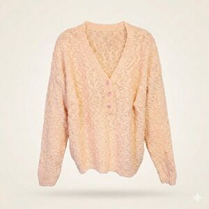 Vintage Shenanigans Popcorn Knit Sweater Women Medium Cream Henley V-Neck EUC